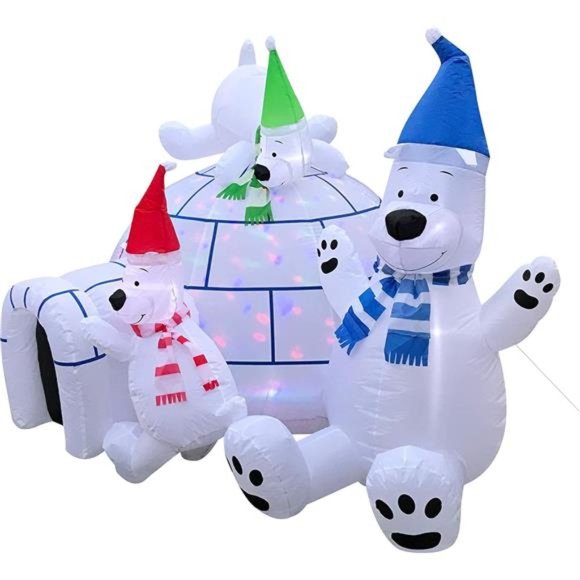 Outdoor Christmas Blow Up Yard Decorations Inflatable Polar Bear Family Igloo